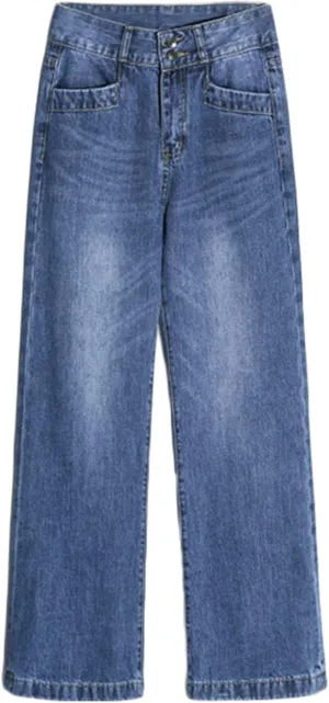 Andongnywell Women's Fashion high Waist Wide-Leg Cropped Jeans Stylish Long Pants High Waist Denim Trousers