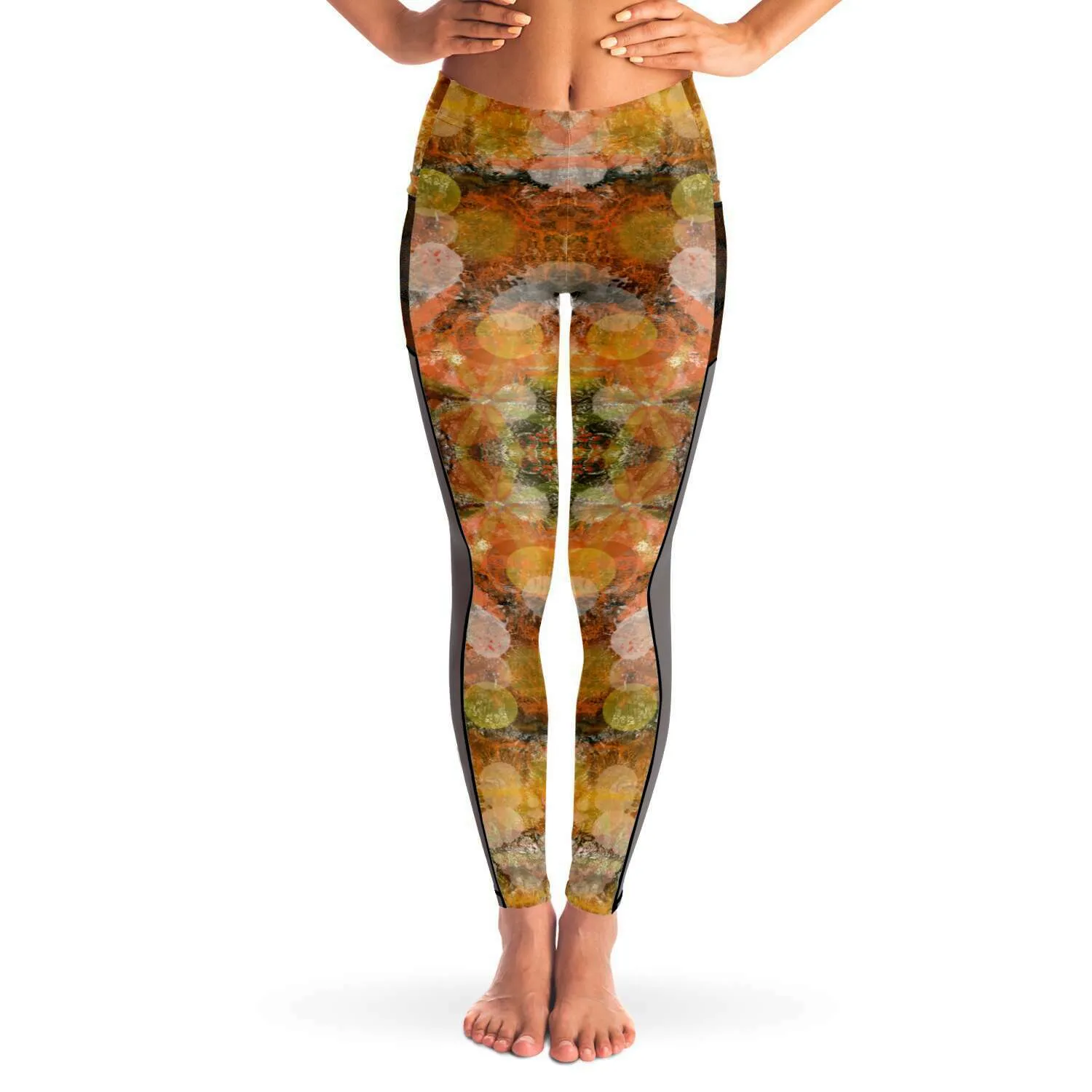 Autumn Tones Mesh Panel Side Pockets Leggings (FWS)
