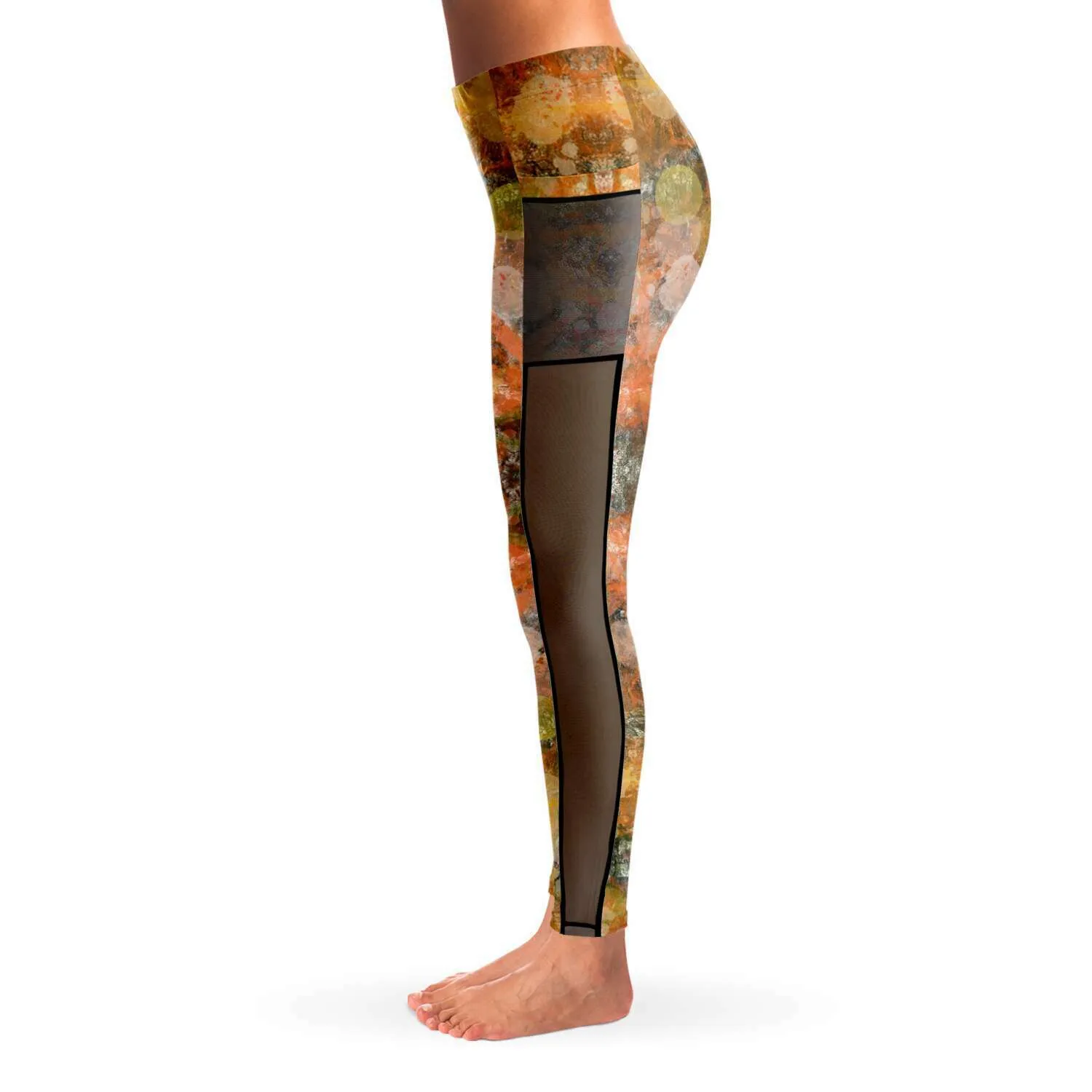 Autumn Tones Mesh Panel Side Pockets Leggings (FWS)