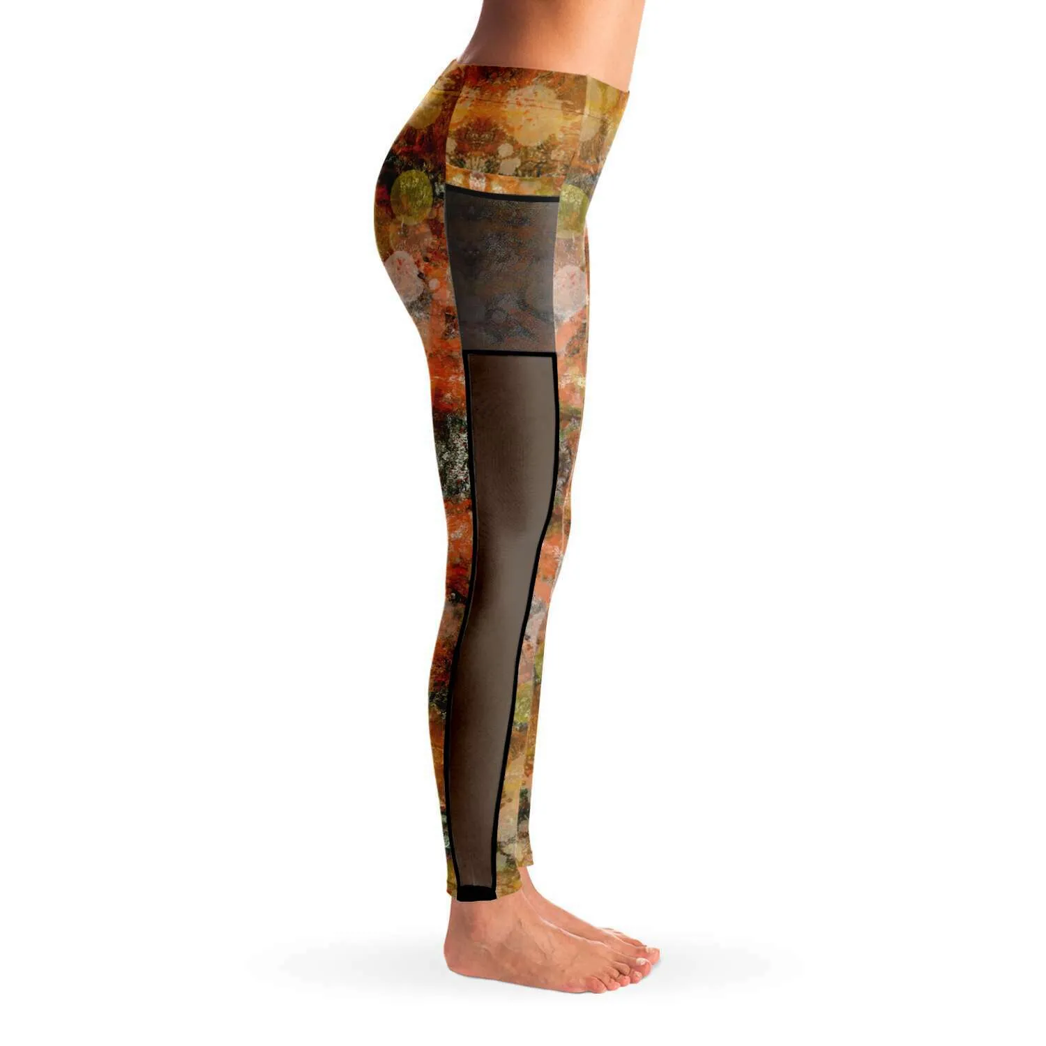 Autumn Tones Mesh Panel Side Pockets Leggings (FWS)