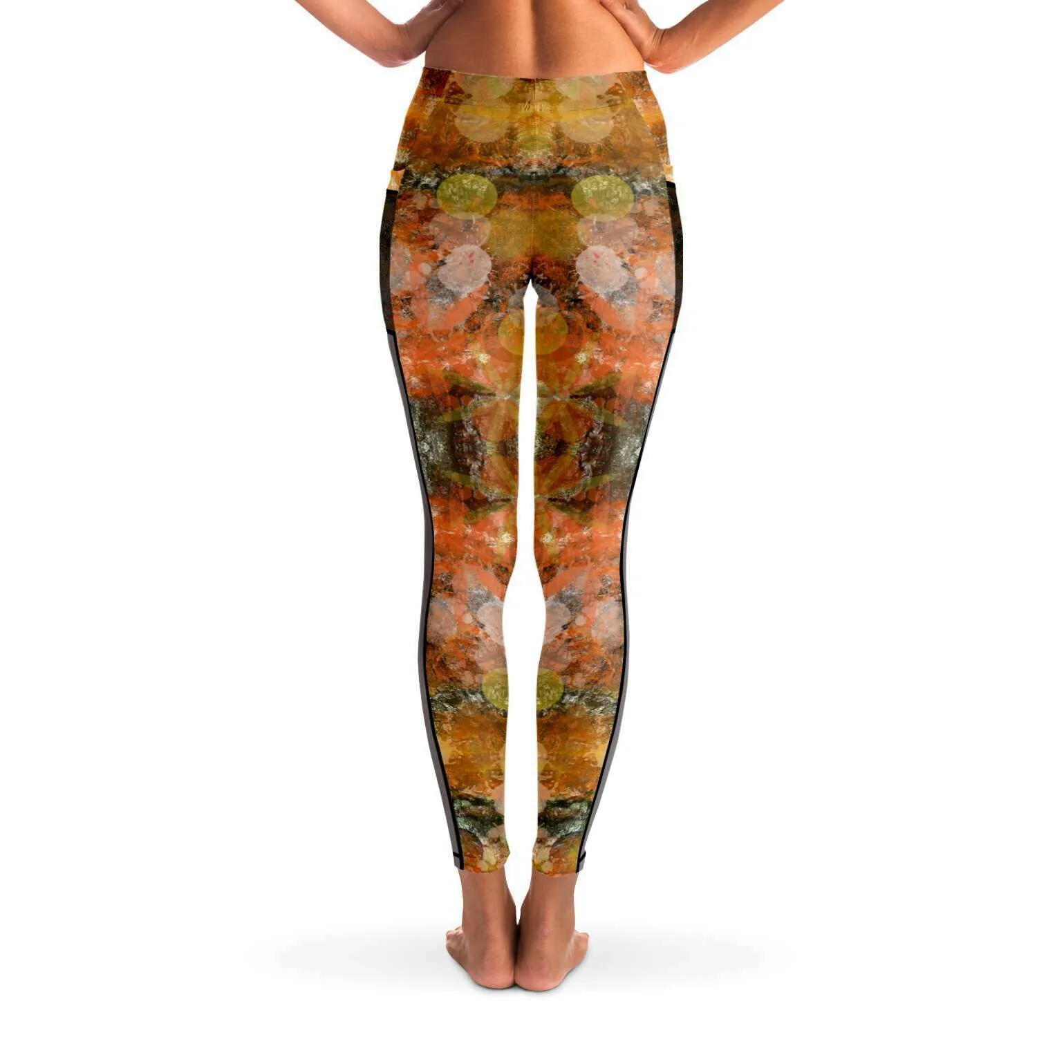 Autumn Tones Mesh Panel Side Pockets Leggings (FWS)