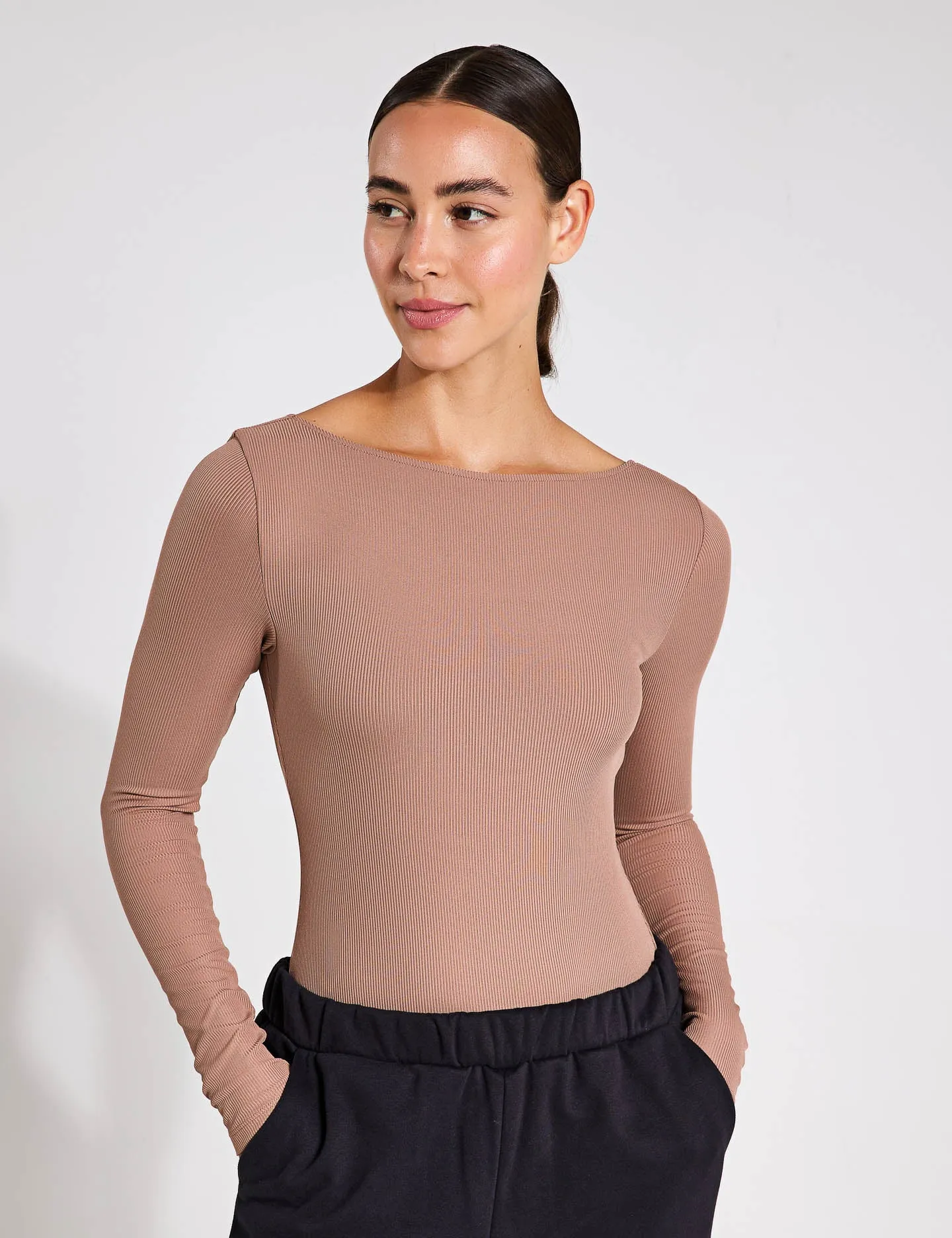 Ava Bateau Bodysuit - Brownie