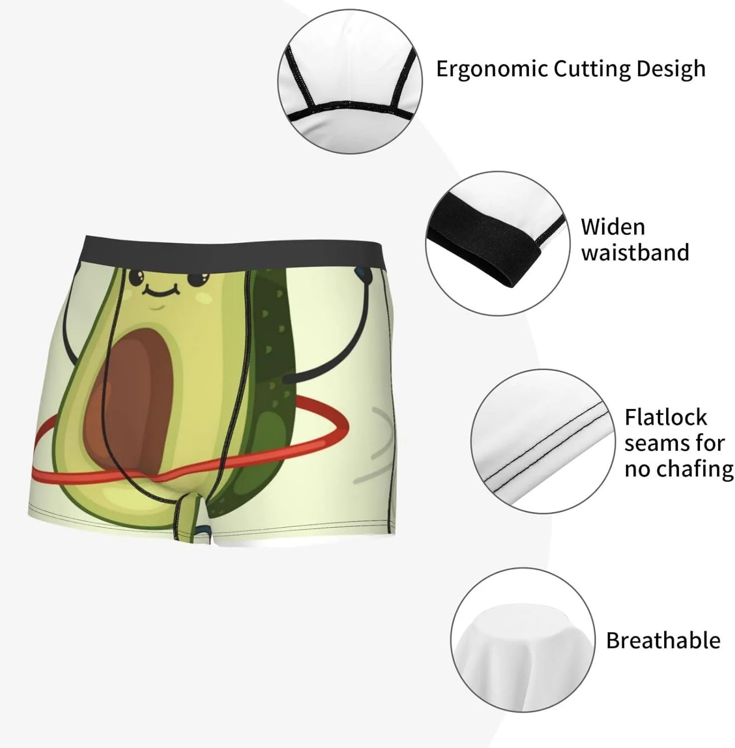 Avocado1 Print Boxer Briefs For Men Breathable Underwear-