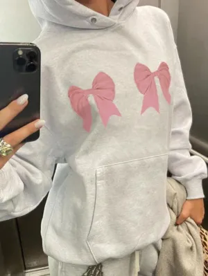 Back To School Sonicelife Street Bow Print Drawstring Oversized Hoodie