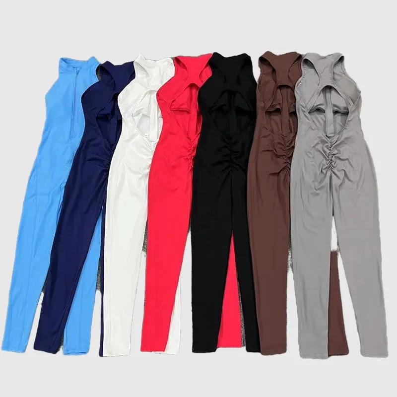Backless Sexy One-piece Bodysuit Zipper Fitness Set