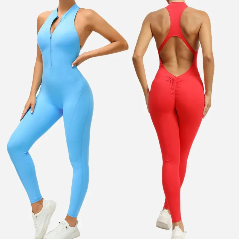 Backless Sexy One-piece Bodysuit Zipper Fitness Set