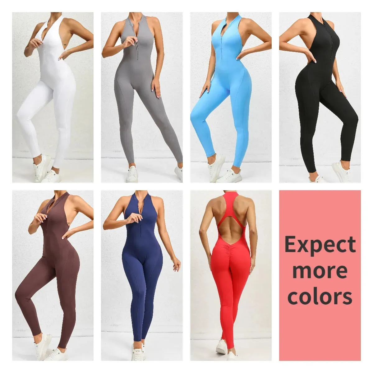 Backless Sexy One-piece Bodysuit Zipper Fitness Set