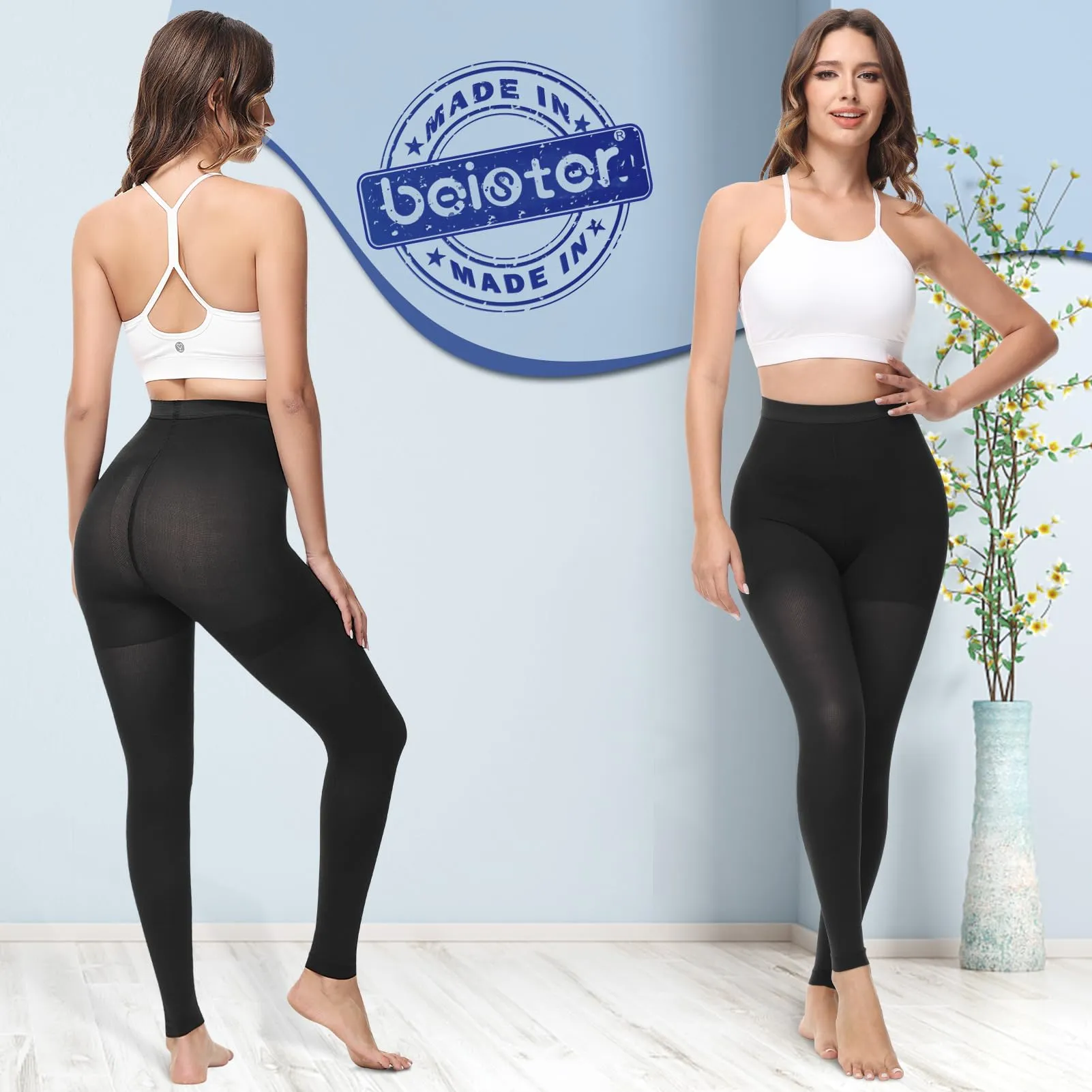 beister Medical compression stockings for women, long, 20-30 mmHg, support stockings for men, opaque toe-free compression trousers, class 2, solid support for varicose veins, edema, black M