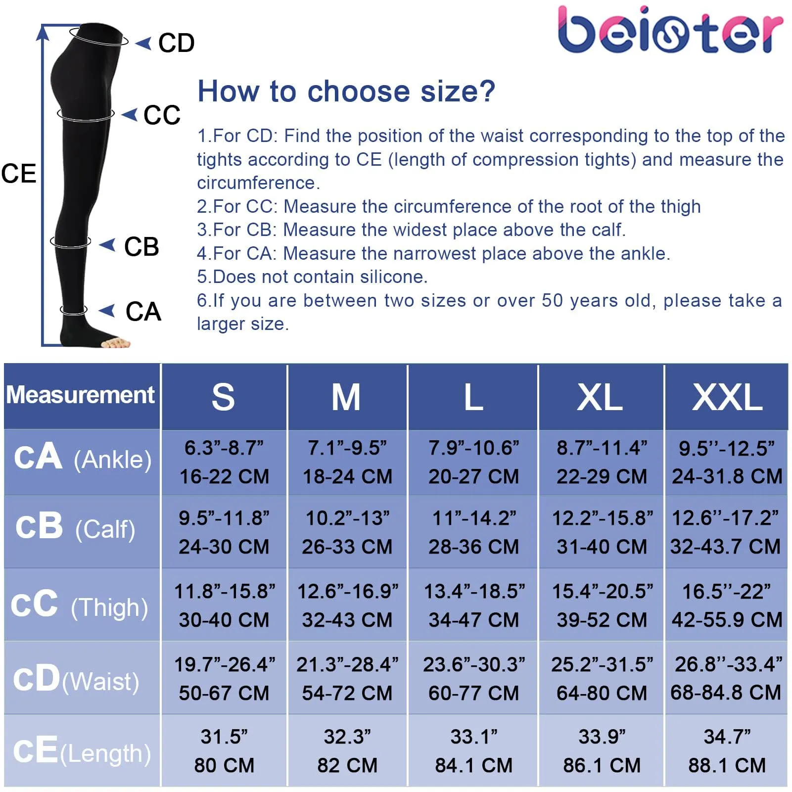 beister Medical Compression Tights for Women & Men, Class 2 Open Toe Thigh High Pantyhose, 20-30 mmHg Graduated Support for Varicose Veins, Edema Black XL