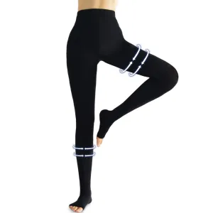 beister Medical Compression Tights for Women & Men, Class 2 Open Toe Thigh High Pantyhose, 20-30 mmHg Graduated Support for Varicose Veins, Edema Black XL