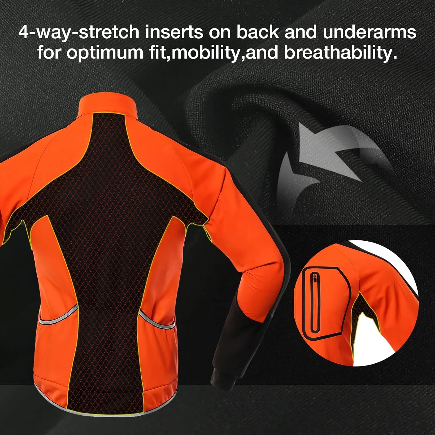 BERGRISAR Men's Cycling Jacket Winter Softshell Fleece Biking Jacket Thermal Running Windbreaker BG011
