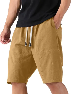Bermuda Shorts for Men Elastic Waist Cotton Linen Plus Size Short Pants Summer Casual Vacation Beach Wear Clothing