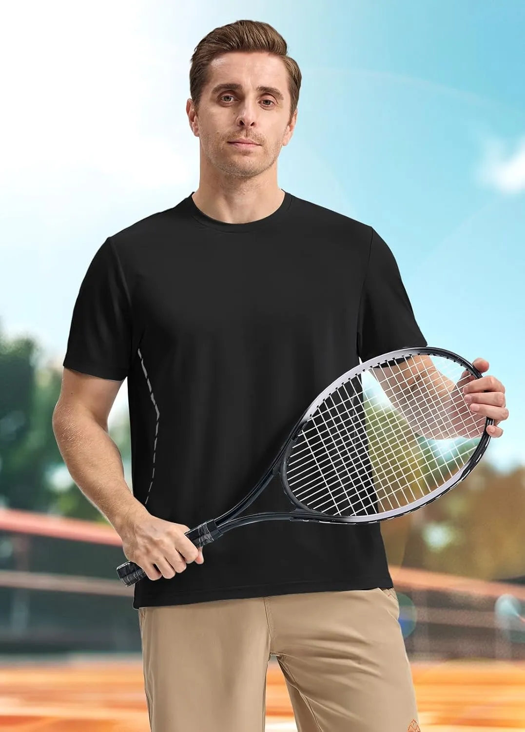 BGOWATU Men's Workout Shirts Quick Dry Short Sleeve Athletic T-Shirts with Reflective & Ventilation Holes for Running Gym