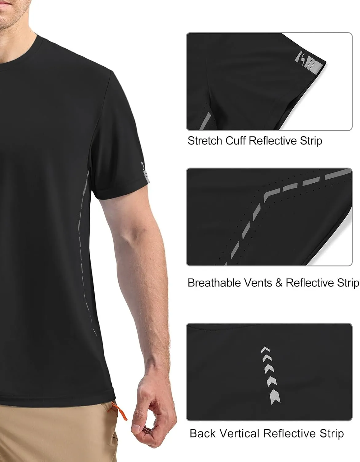 BGOWATU Men's Workout Shirts Quick Dry Short Sleeve Athletic T-Shirts with Reflective & Ventilation Holes for Running Gym