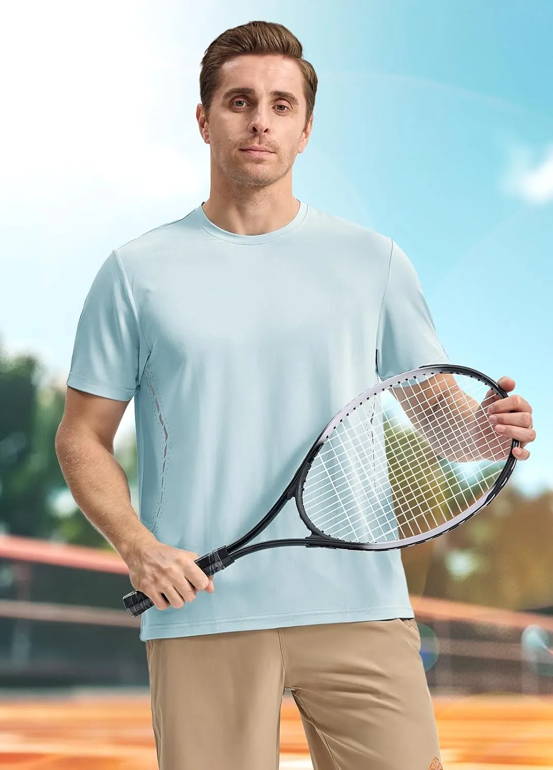 BGOWATU Men's Workout Shirts Quick Dry Short Sleeve Athletic T-Shirts with Reflective & Ventilation Holes for Running Gym