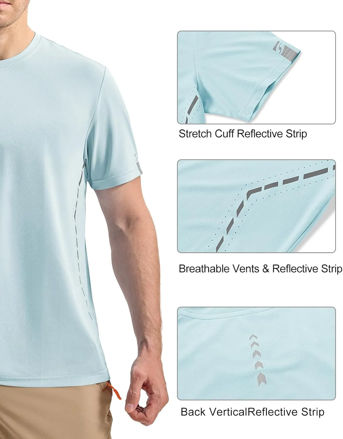 BGOWATU Men's Workout Shirts Quick Dry Short Sleeve Athletic T-Shirts with Reflective & Ventilation Holes for Running Gym