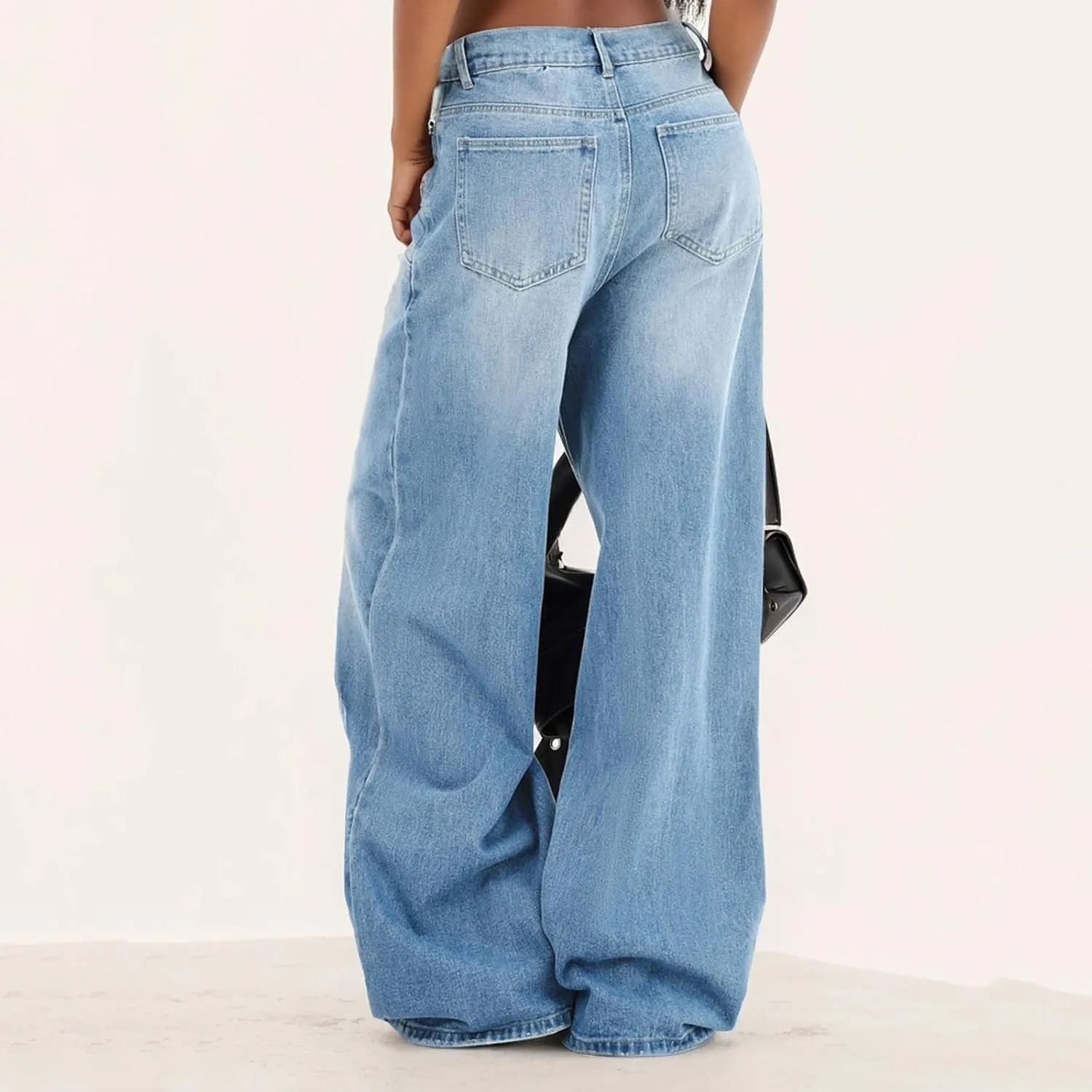 Bidobibo Flare Jeans for Women High Waisted Stretchy Baggy Ripped Jeans Y2K Stretchy Denim Jeans Straight Leg Fall Jeans