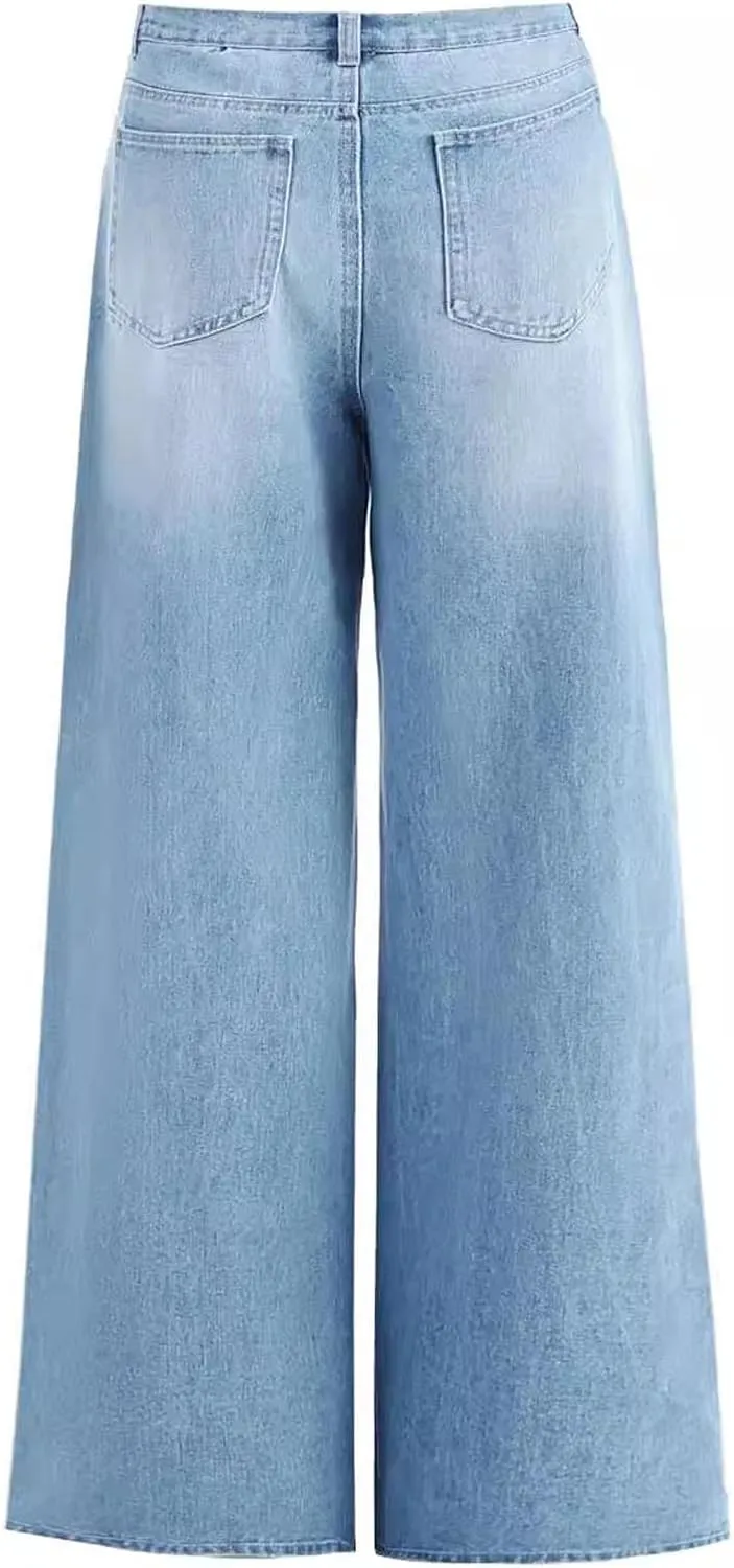 Bidobibo Flare Jeans for Women High Waisted Stretchy Baggy Ripped Jeans Y2K Stretchy Denim Jeans Straight Leg Fall Jeans