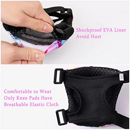 Bienbee Knee Pads for Kids Unicorn 7 Pcs Knee and Elbow Pads Wrist Guards for Girls Boys Protective Gear Set with Bag for Roller Skating Inline Skates Skateboard Cycling Rainbow