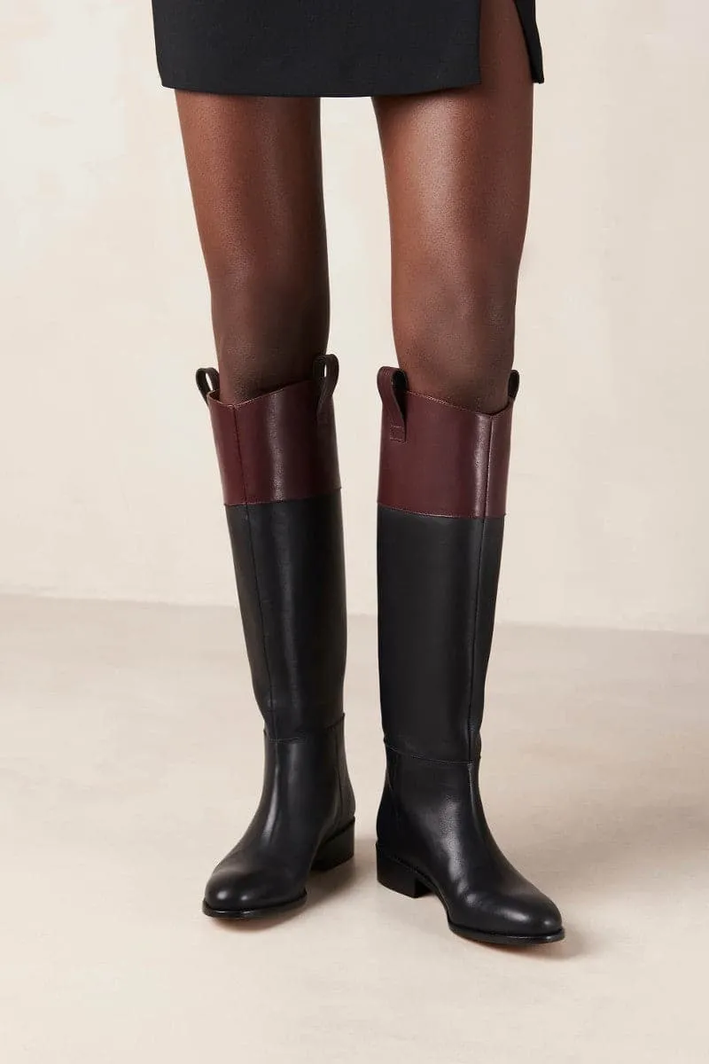 BILLIE BICOLOR BLACK BURGUNDY LEATHER BOOTS