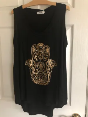 Black and Gold Drapey Hamsa Tank Top Shirt