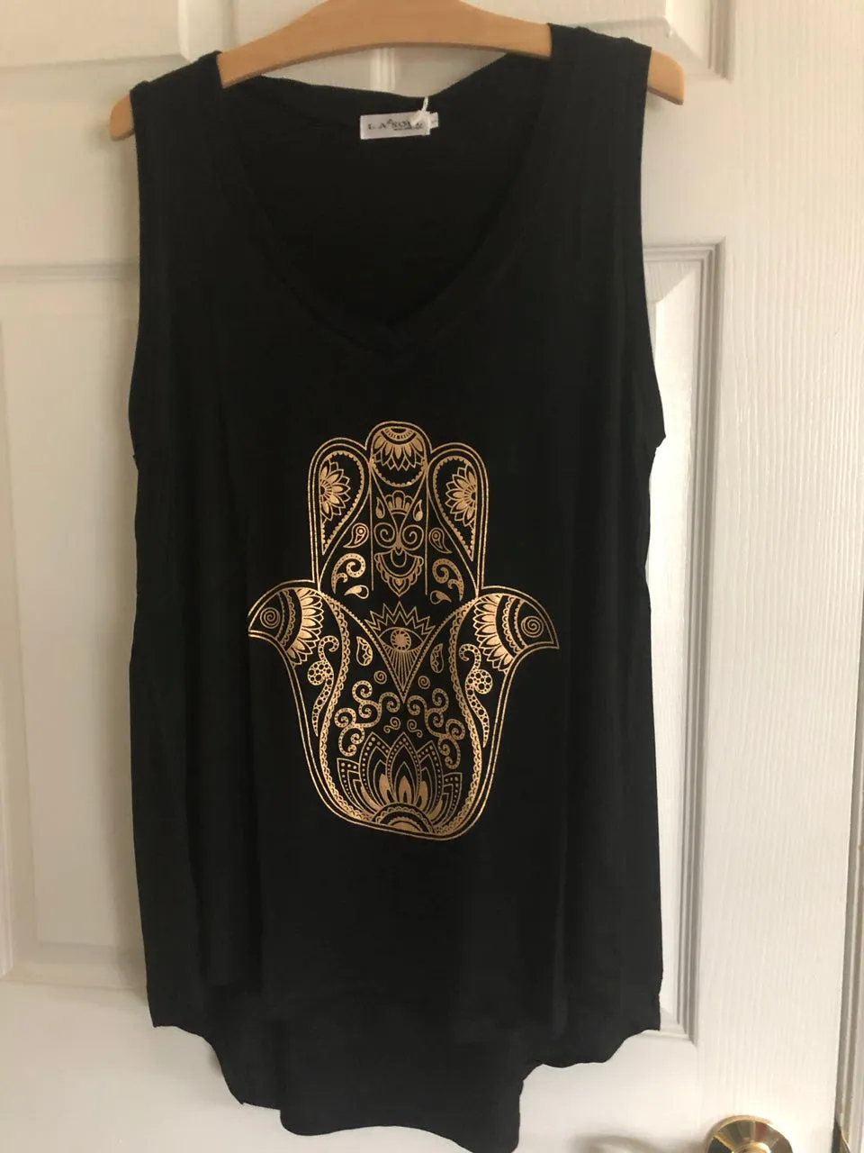 Black and Gold Drapey Hamsa Tank Top Shirt
