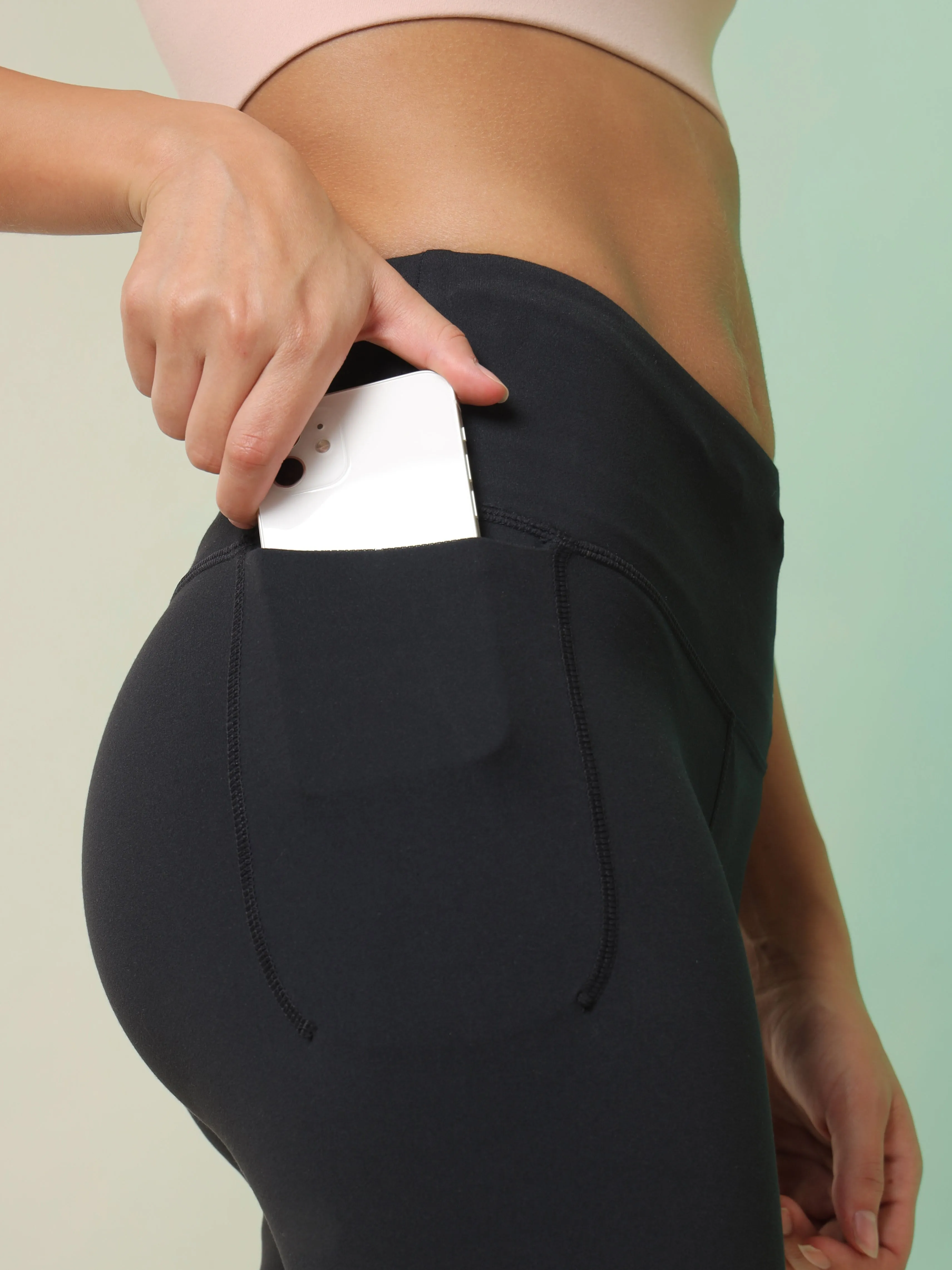 Black Do It All Solid Tights With Pocket