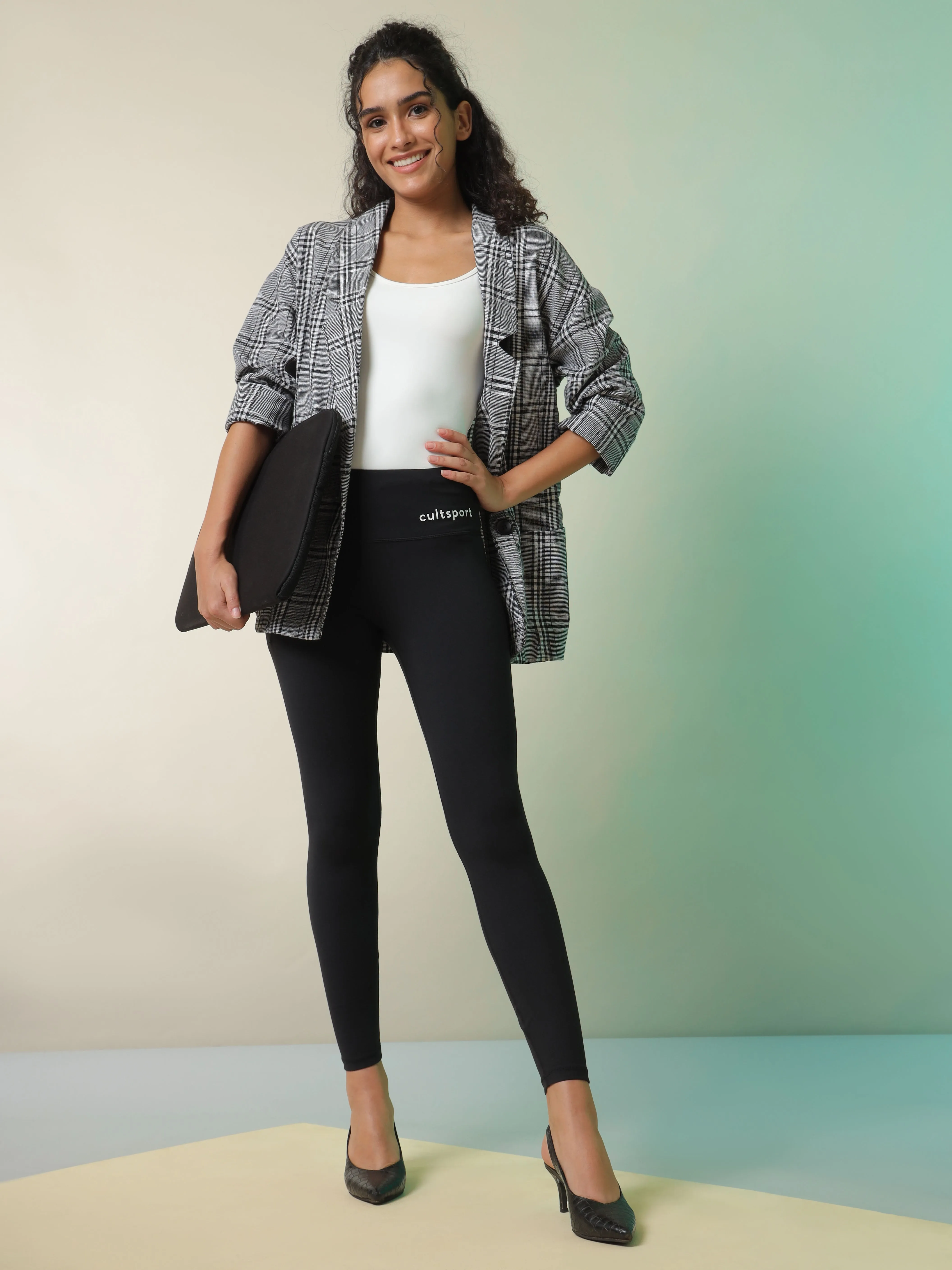 Black Do It All Solid Tights With Pocket