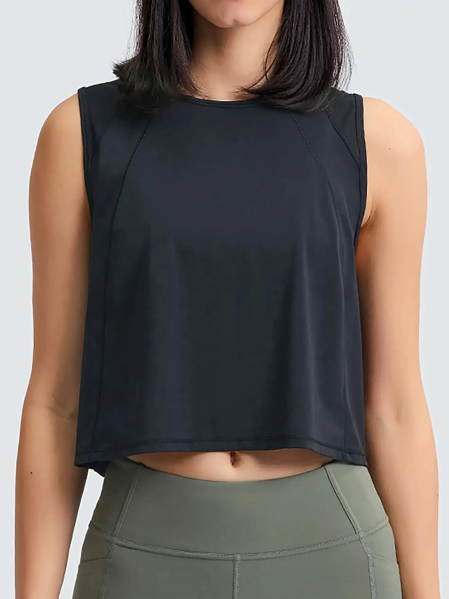 Black Open Navel Hollowed Out Back Yoga Tank Top