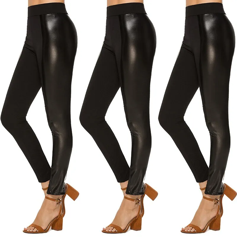 Black Summer PU Leather Pants Women High Waist Skinny Push Up Leggings
