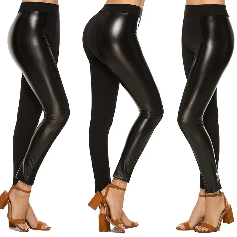 Black Summer PU Leather Pants Women High Waist Skinny Push Up Leggings