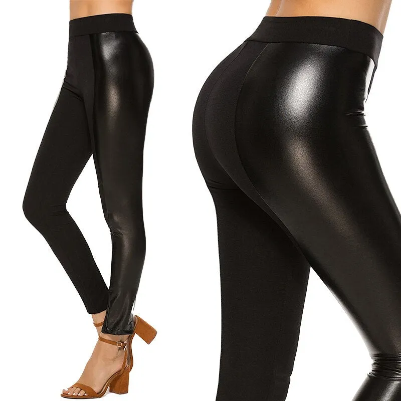 Black Summer PU Leather Pants Women High Waist Skinny Push Up Leggings