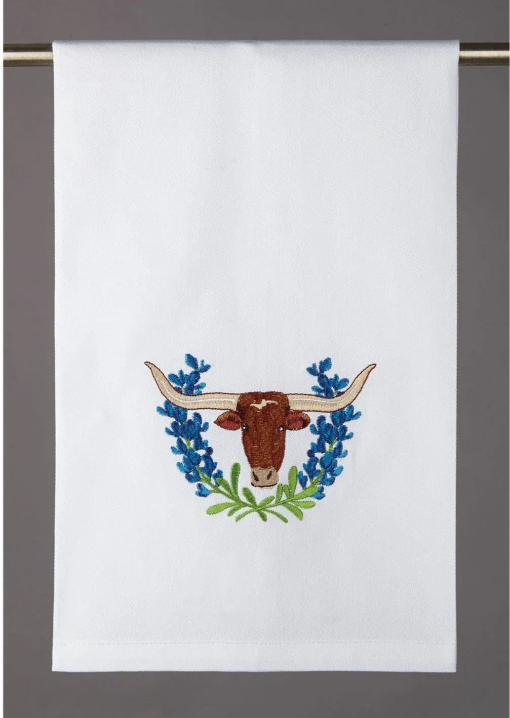 Blue Bonnet Long-Horn Embroidered Kitchen Towel