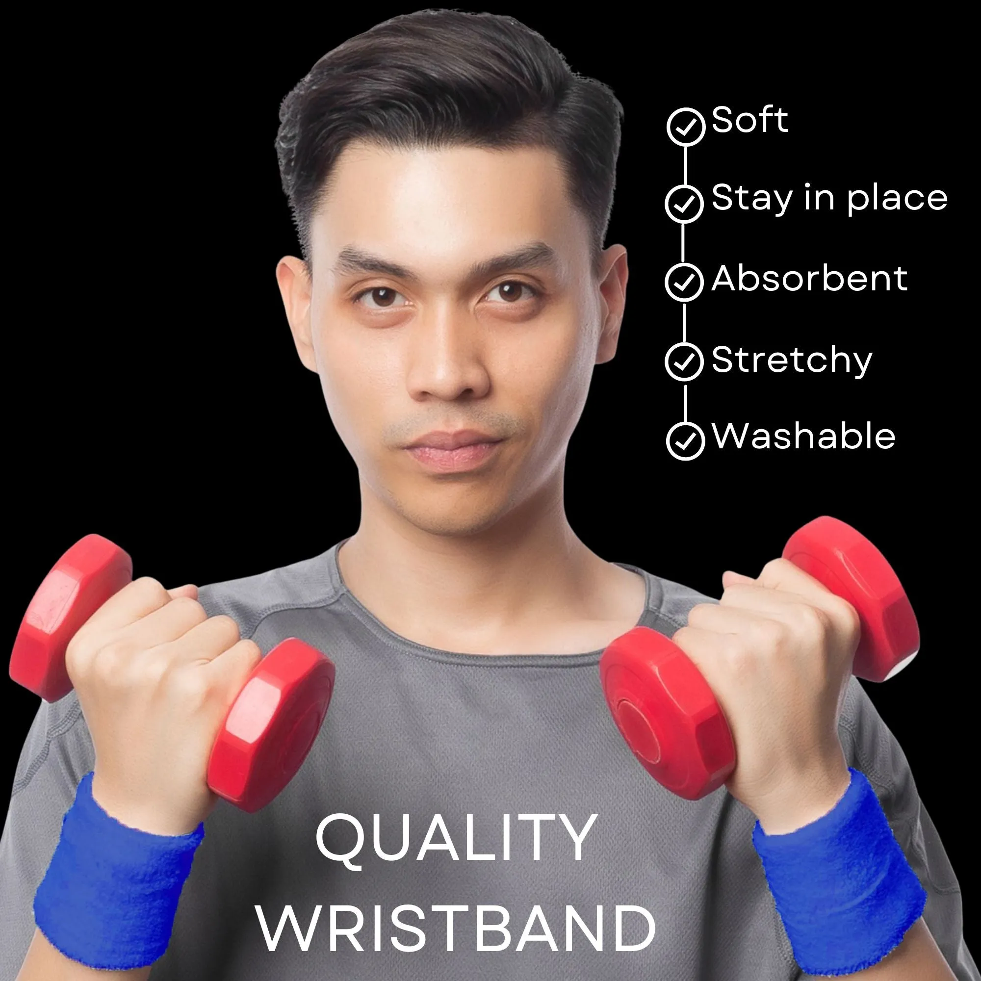 Blue Wrist Sweatbands - 2 Pack
