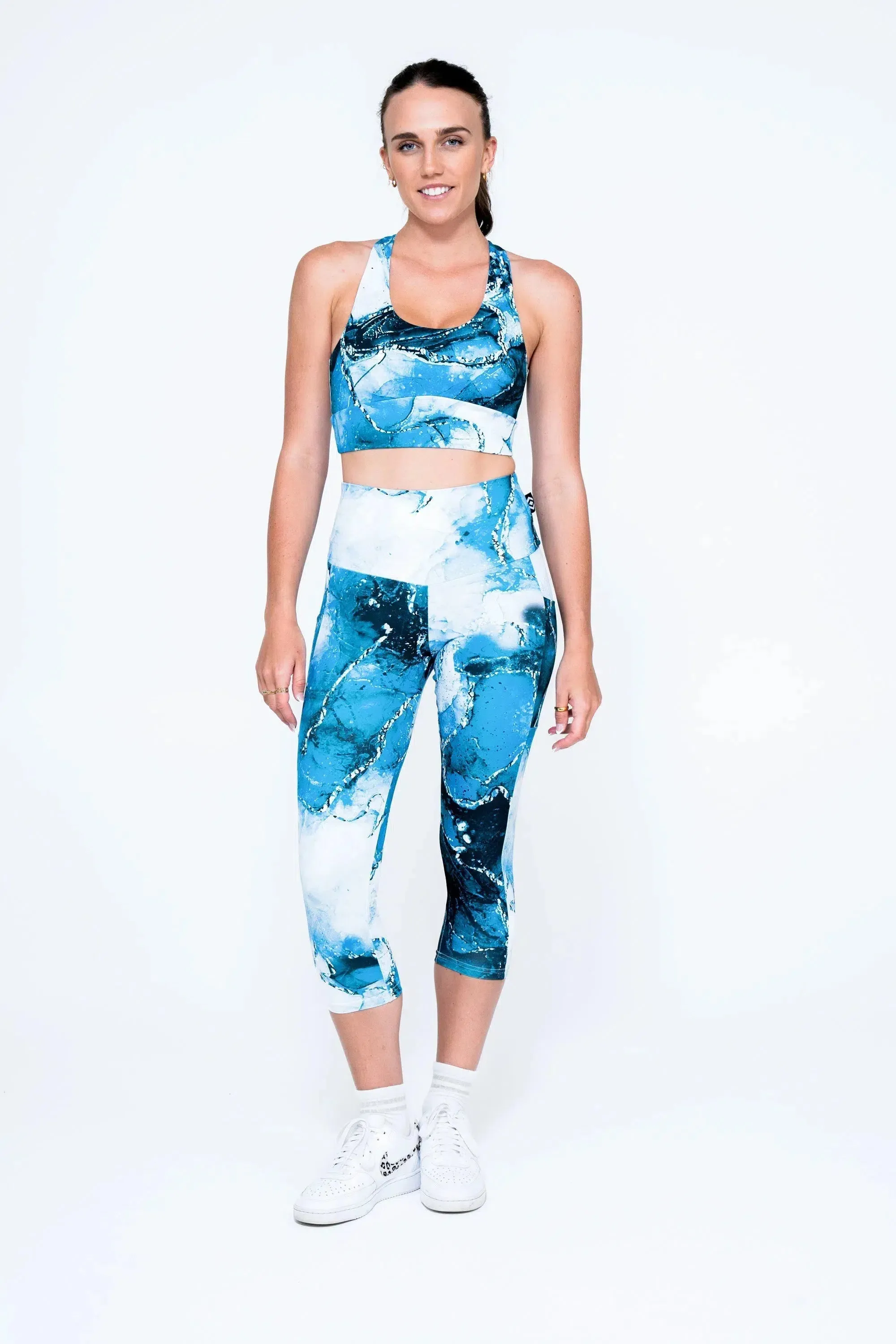 Body Contouring Panel Pocket High Waisted Capri Leggings - Glacier Girl