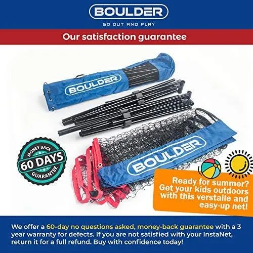 Boulder Portable Badminton Net Set - 10-Ft Net for Tennis, Soccer Tennis, Pickleball, Kids Volleyball - Easy Setup Nylon Sports Net with Poles - for Indoor or Outdoor Court, Beach, Driveway