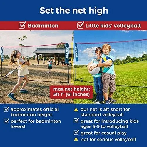 Boulder Portable Badminton Net Set - 10-Ft Net for Tennis, Soccer Tennis, Pickleball, Kids Volleyball - Easy Setup Nylon Sports Net with Poles - for Indoor or Outdoor Court, Beach, Driveway
