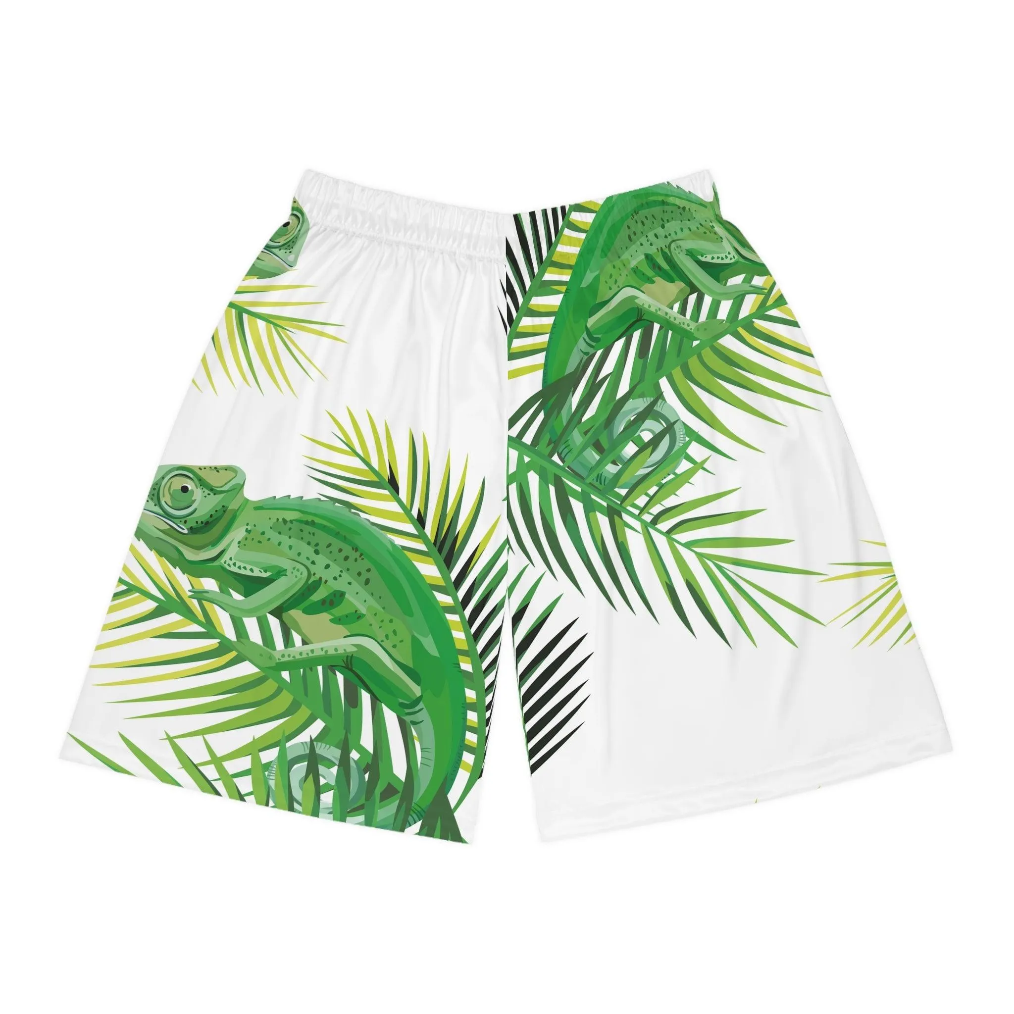Chameleons on Banana Leaves Basketball Shorts