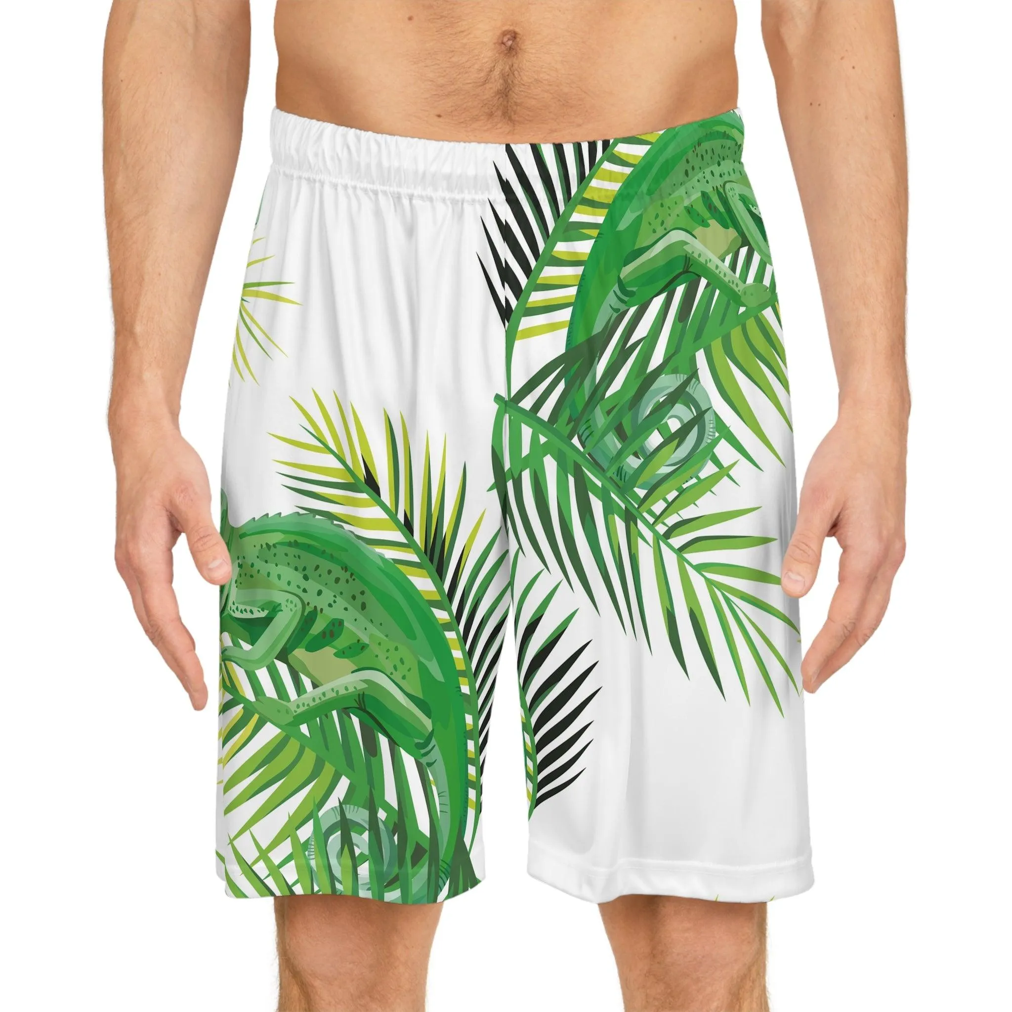 Chameleons on Banana Leaves Basketball Shorts