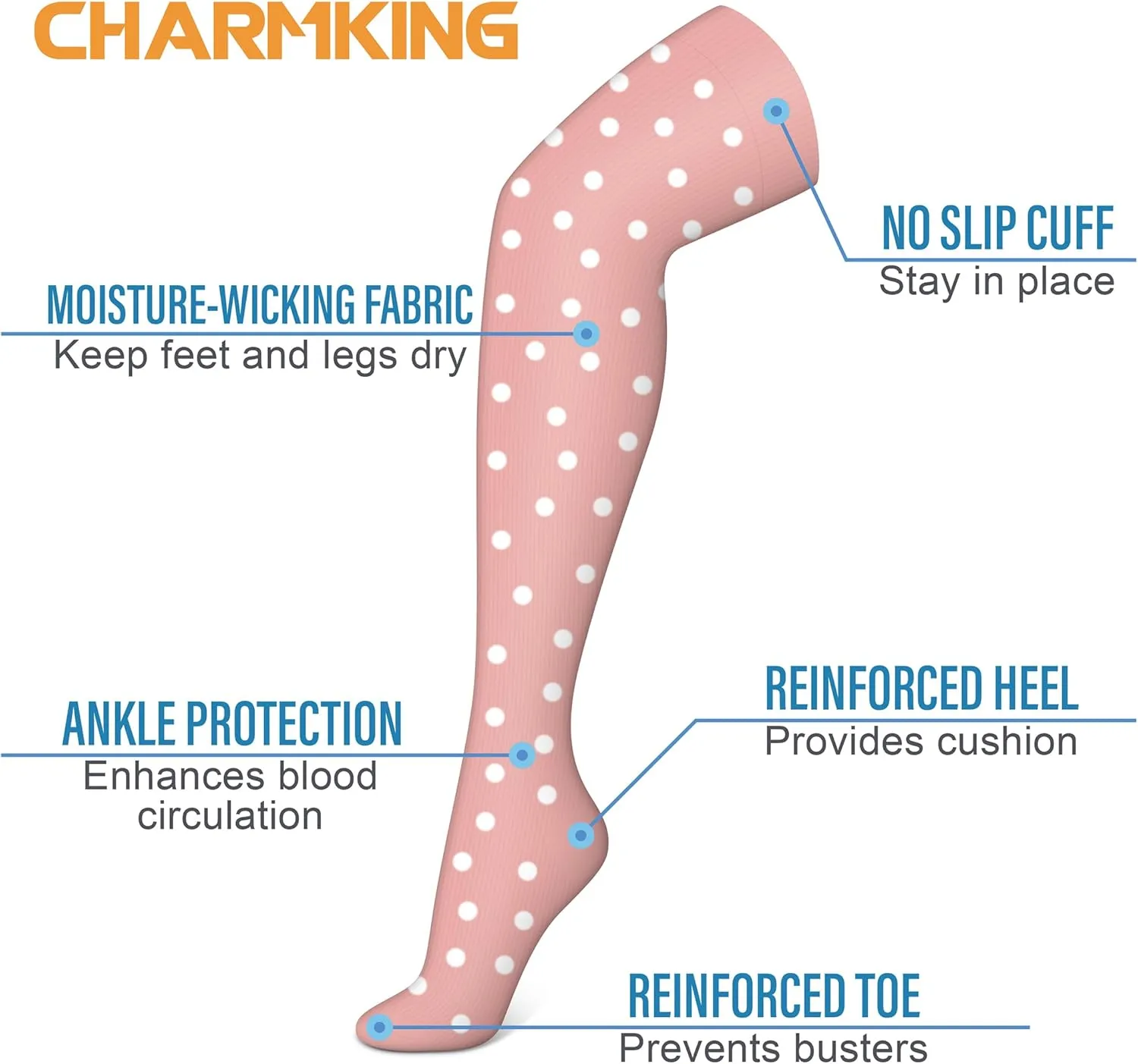 CHARMKING Compression Socks (3 Pairs) Knee High Compression Sock for Women & Men Stockings for Running, Cycling,Athletic