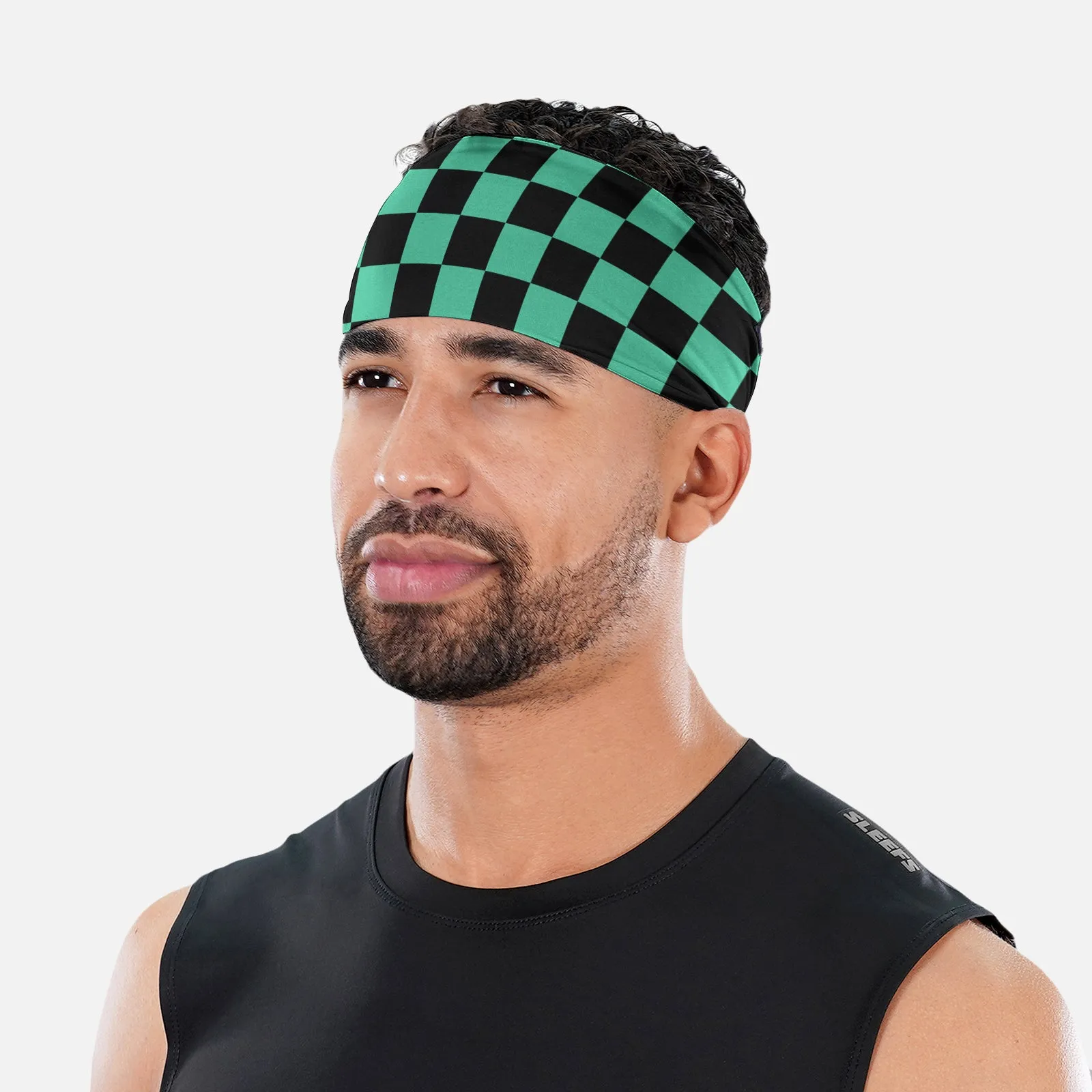 Checkered Teal Black Headband