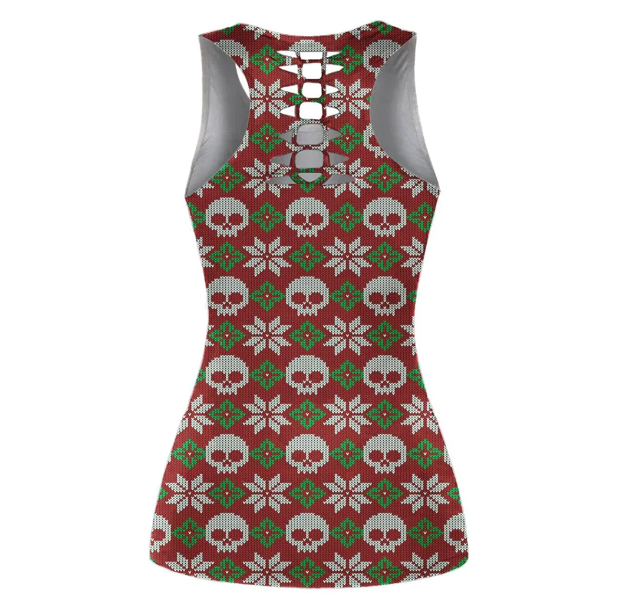 Christmas Knitted Skull Leggings And Hollow Tank Top Set For Women