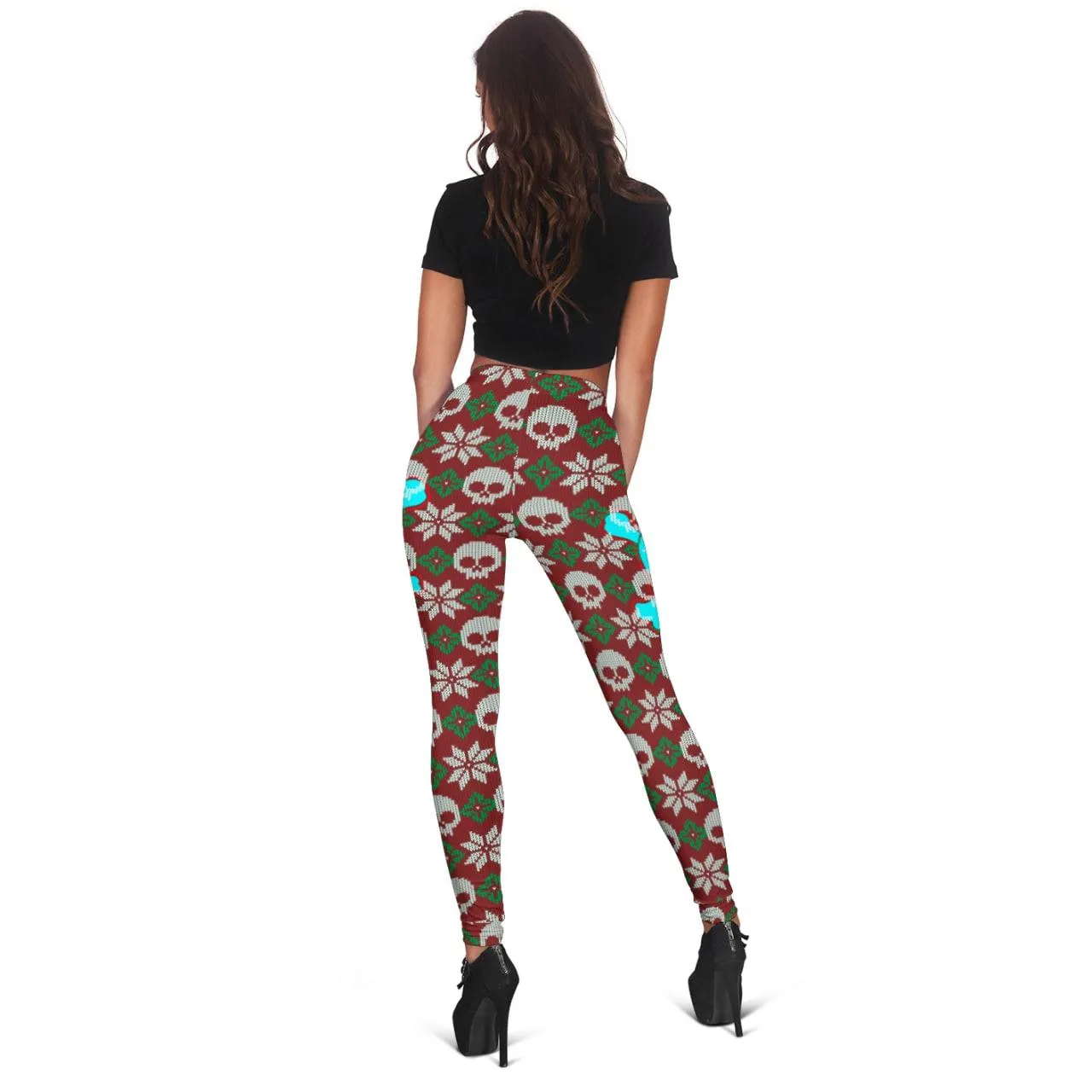 Christmas Knitted Skull Leggings And Hollow Tank Top Set For Women
