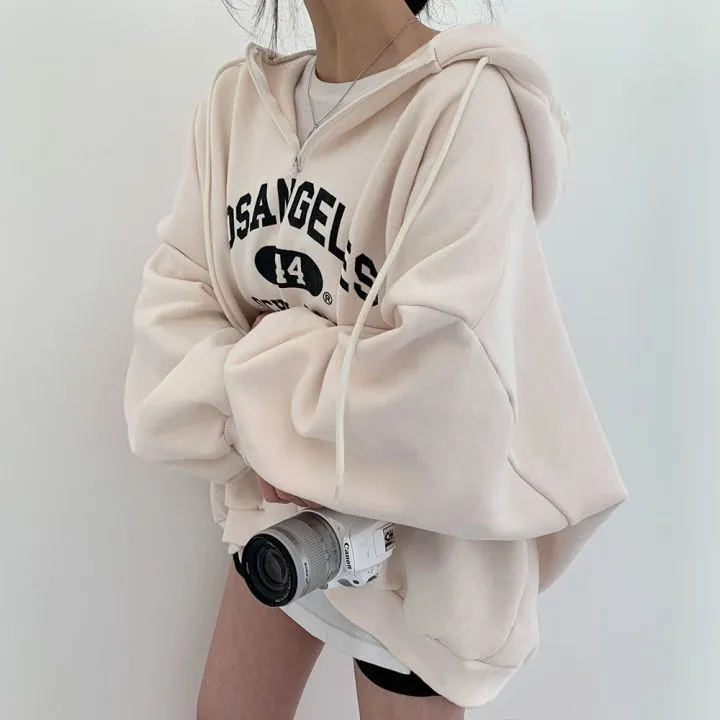 christmas outfit Sonicelife Vintage Letter Print Half Zip Oversized Hoodie
