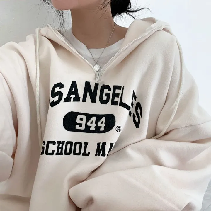 christmas outfit Sonicelife Vintage Letter Print Half Zip Oversized Hoodie