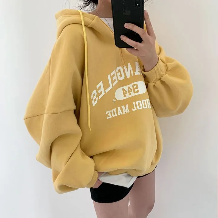 christmas outfit Sonicelife Vintage Letter Print Half Zip Oversized Hoodie