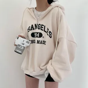 christmas outfit Sonicelife Vintage Letter Print Half Zip Oversized Hoodie