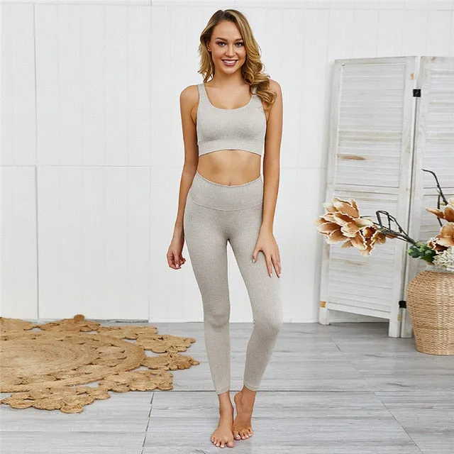 CHRLEISURE Yoga set Seamless Sports Gym Set Women Fitness Clothing Suits Workout Sportwear High Waist Push Up Leggings Bra