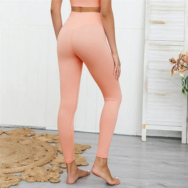 CHRLEISURE Yoga set Seamless Sports Gym Set Women Fitness Clothing Suits Workout Sportwear High Waist Push Up Leggings Bra