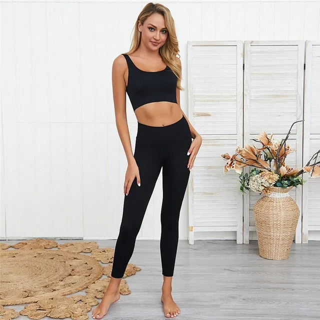 CHRLEISURE Yoga set Seamless Sports Gym Set Women Fitness Clothing Suits Workout Sportwear High Waist Push Up Leggings Bra